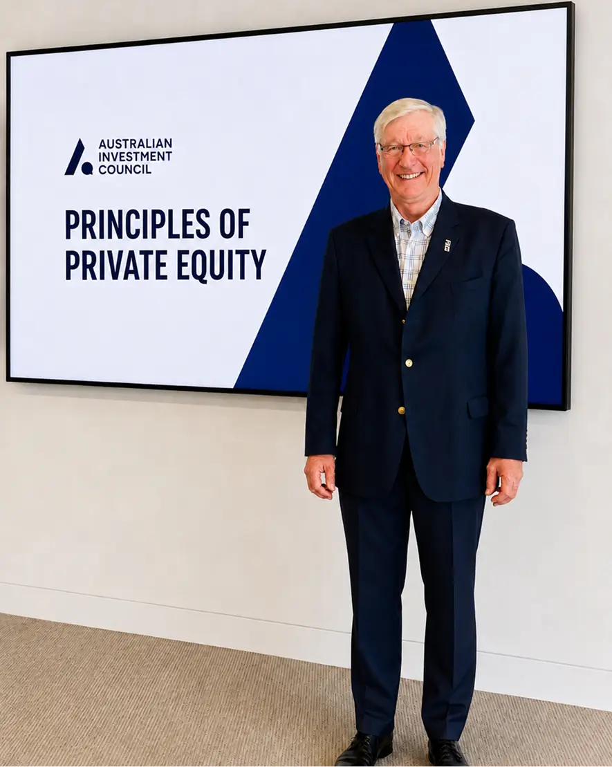 Mark Richardson presenting Principles of Private Equity at an Australian Investment Council event