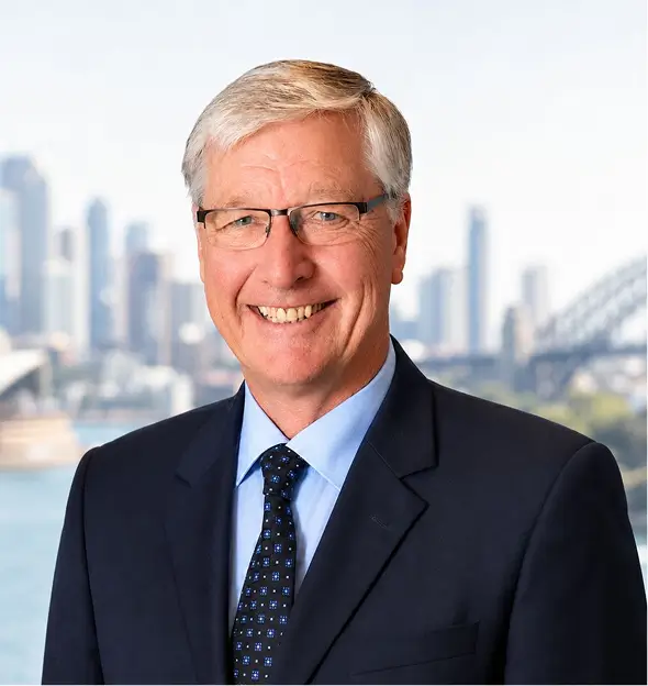 Mark Richardson, private equity coach and advisor, with Sydney Harbour Bridge in the background